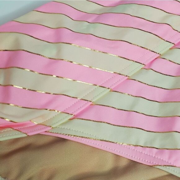 Victoria's Secret NWT M Bikini Bottom Pink White Gold Striped Classic Stripes VS - Picture 3 of 9